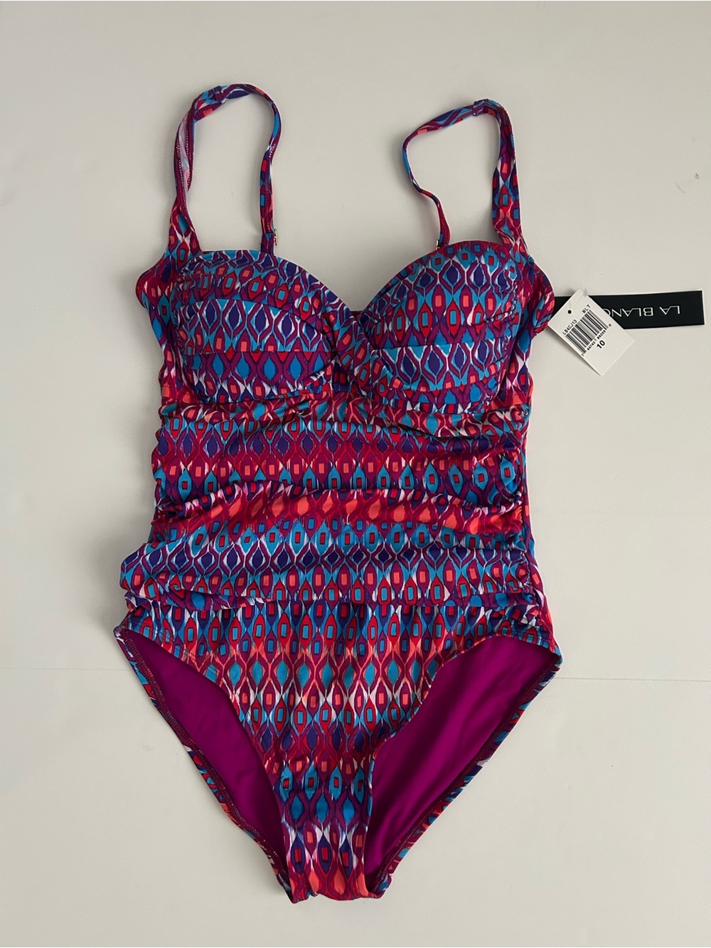 La Blanca Fuchsia, Purple & Blue Geometric One-Piece Swimsuit | Size 10